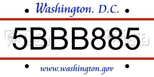 5BBB885 District Of Columbia License Plate