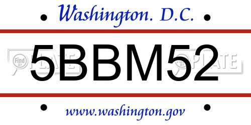 5BBM52 District Of Columbia License Plate