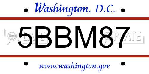 5BBM87 District Of Columbia License Plate