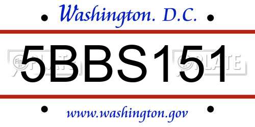 5BBS151 District Of Columbia License Plate