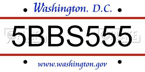 5BBS555 District Of Columbia License Plate