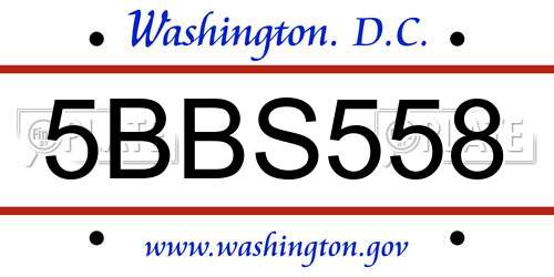 5BBS558 District Of Columbia License Plate
