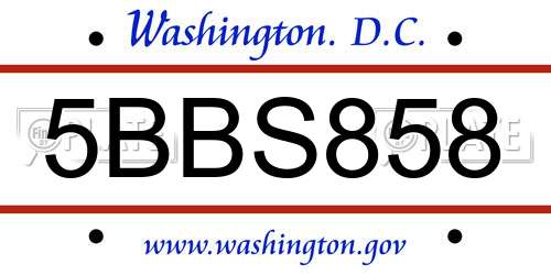 5BBS858 District Of Columbia License Plate