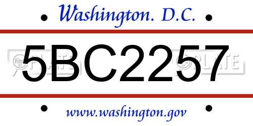 5BC2257 District Of Columbia License Plate
