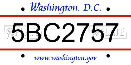 5BC2757 District Of Columbia License Plate
