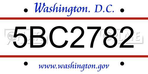 5BC2782 District Of Columbia License Plate