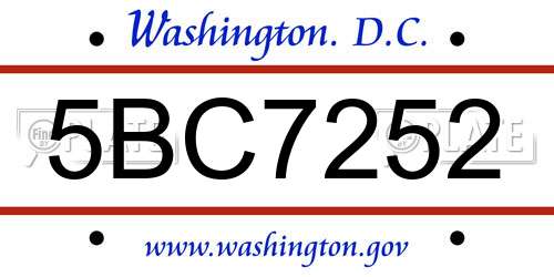 5BC7252 District Of Columbia License Plate