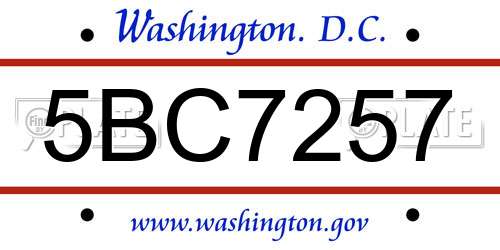 5BC7257 District Of Columbia License Plate