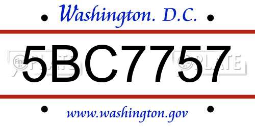 5BC7757 District Of Columbia License Plate