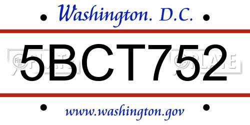 5BCT752 District Of Columbia License Plate