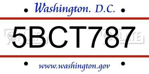 5BCT787 District Of Columbia License Plate