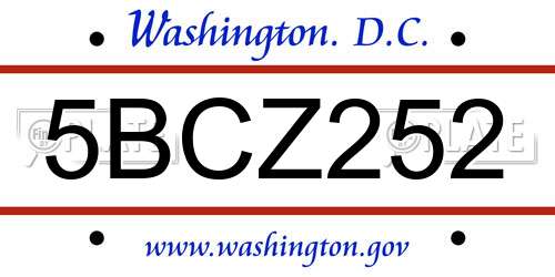 5BCZ252 District Of Columbia License Plate
