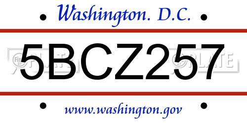 5BCZ257 District Of Columbia License Plate