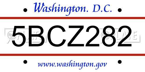 5BCZ282 District Of Columbia License Plate