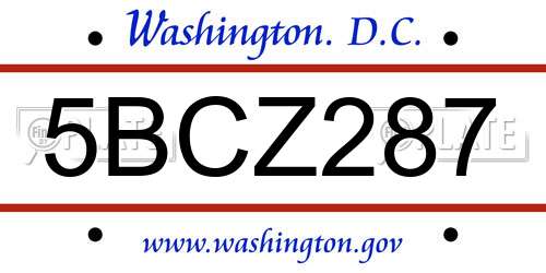 5BCZ287 District Of Columbia License Plate