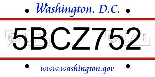 5BCZ752 District Of Columbia License Plate