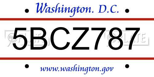 5BCZ787 District Of Columbia License Plate