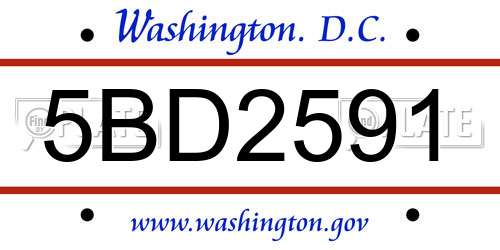 5BD2591 District Of Columbia License Plate