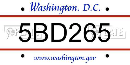 5BD265 District Of Columbia License Plate