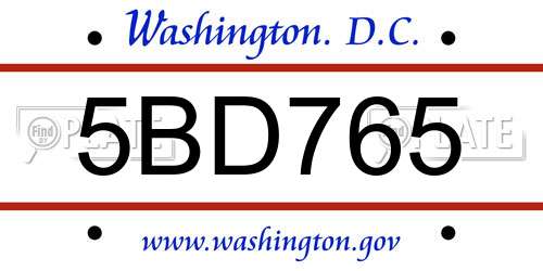 5BD765 District Of Columbia License Plate