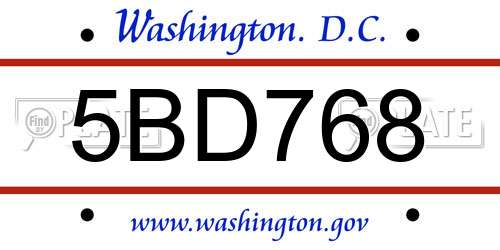 5BD768 District Of Columbia License Plate