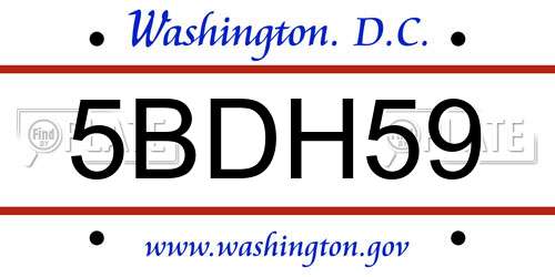 5BDH59 District Of Columbia License Plate