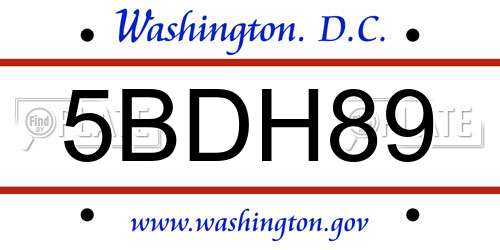5BDH89 District Of Columbia License Plate