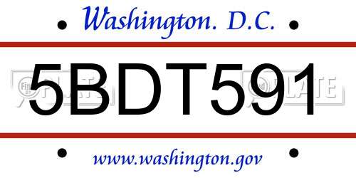5BDT591 District Of Columbia License Plate