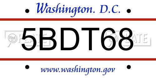 5BDT68 District Of Columbia License Plate