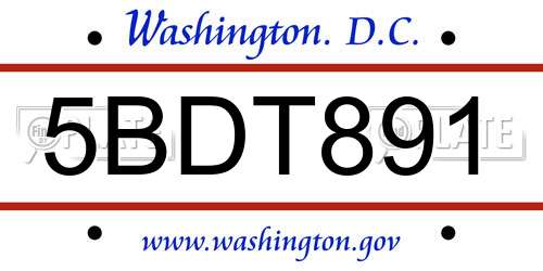 5BDT891 District Of Columbia License Plate