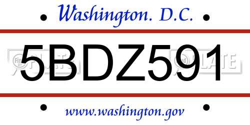 5BDZ591 District Of Columbia License Plate