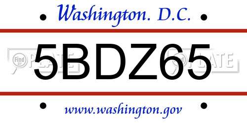 5BDZ65 District Of Columbia License Plate
