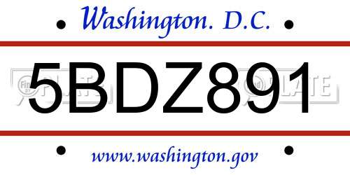 5BDZ891 District Of Columbia License Plate