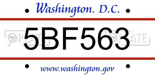 5BF563 District Of Columbia License Plate