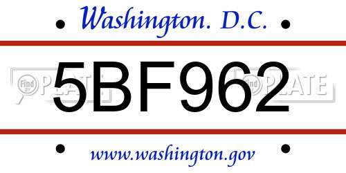 5BF962 District Of Columbia License Plate