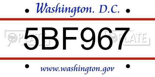 5BF967 District Of Columbia License Plate