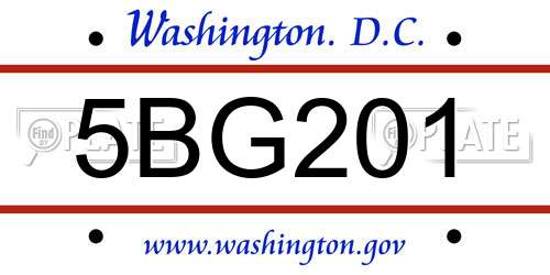 5BG201 District Of Columbia License Plate