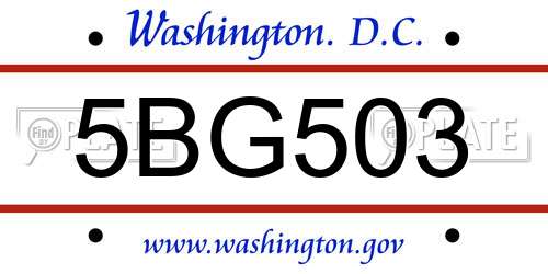 5BG503 District Of Columbia License Plate
