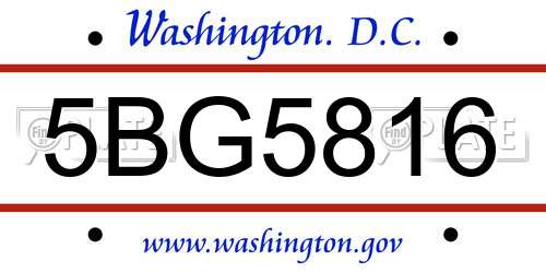 5BG5816 District Of Columbia License Plate