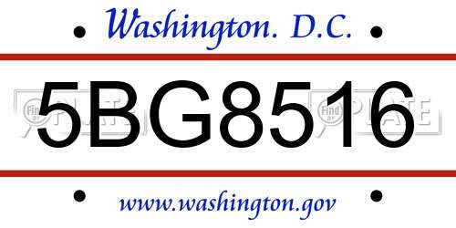 5BG8516 District Of Columbia License Plate