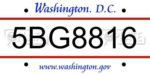 5BG8816 District Of Columbia License Plate