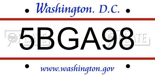 5BGA98 District Of Columbia License Plate