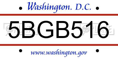 5BGB516 District Of Columbia License Plate