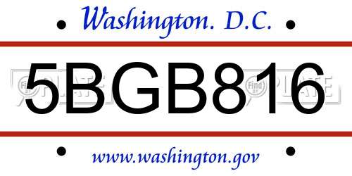 5BGB816 District Of Columbia License Plate