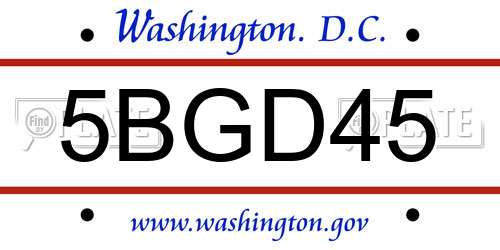 5BGD45 District Of Columbia License Plate