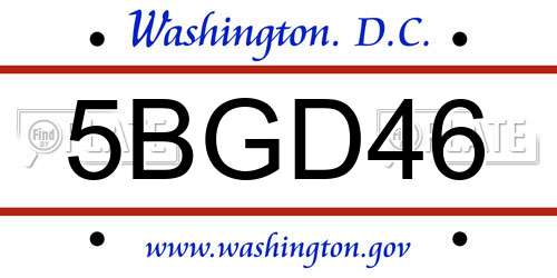 5BGD46 District Of Columbia License Plate