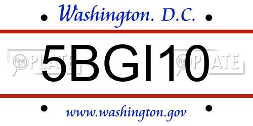 5BGI10 District Of Columbia License Plate