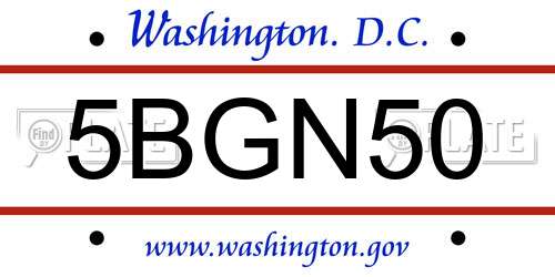 5BGN50 District Of Columbia License Plate