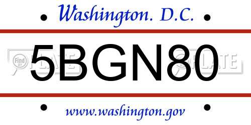 5BGN80 District Of Columbia License Plate