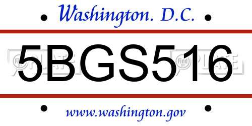 5BGS516 District Of Columbia License Plate